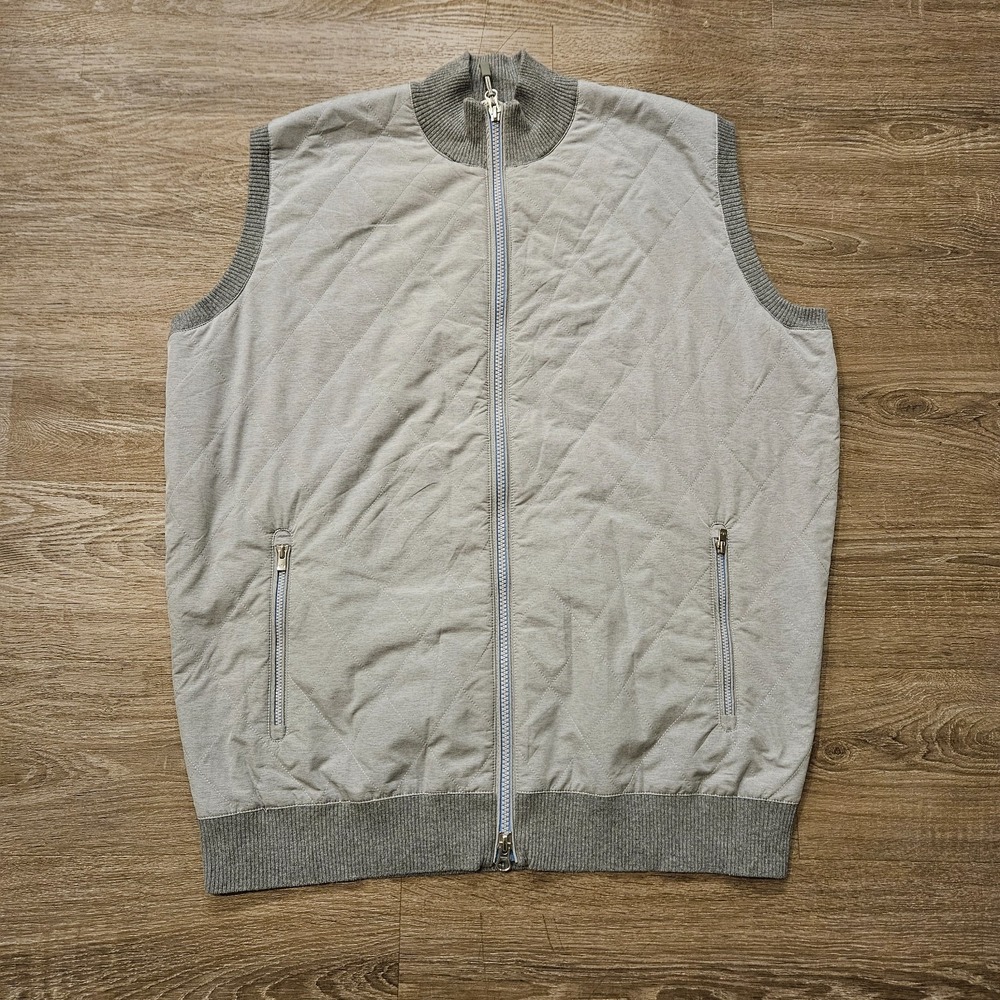 Peter Millar Crown Comfort Quilted Vest Mens L Gray Full Zip Golf Performance